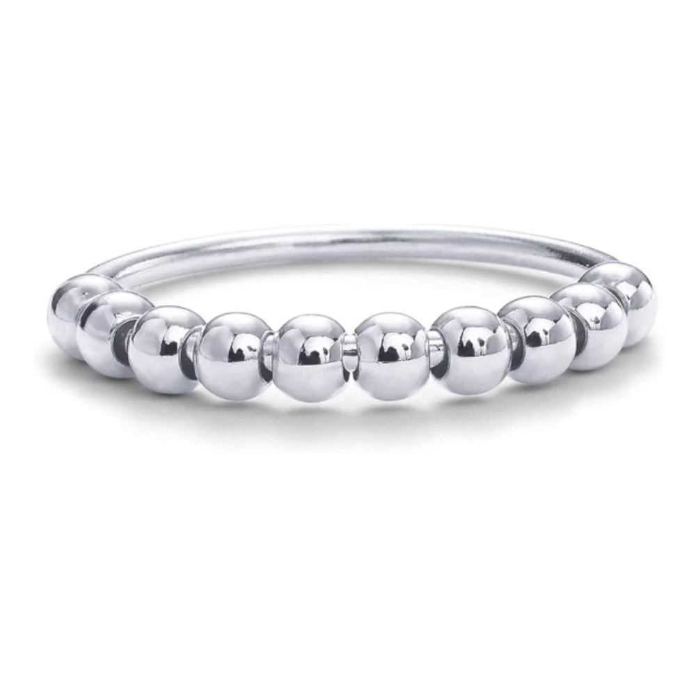 14K Gold Plated Spinner Anxiety Bands with Beads Ring In White Gold - Picture 2 of 5